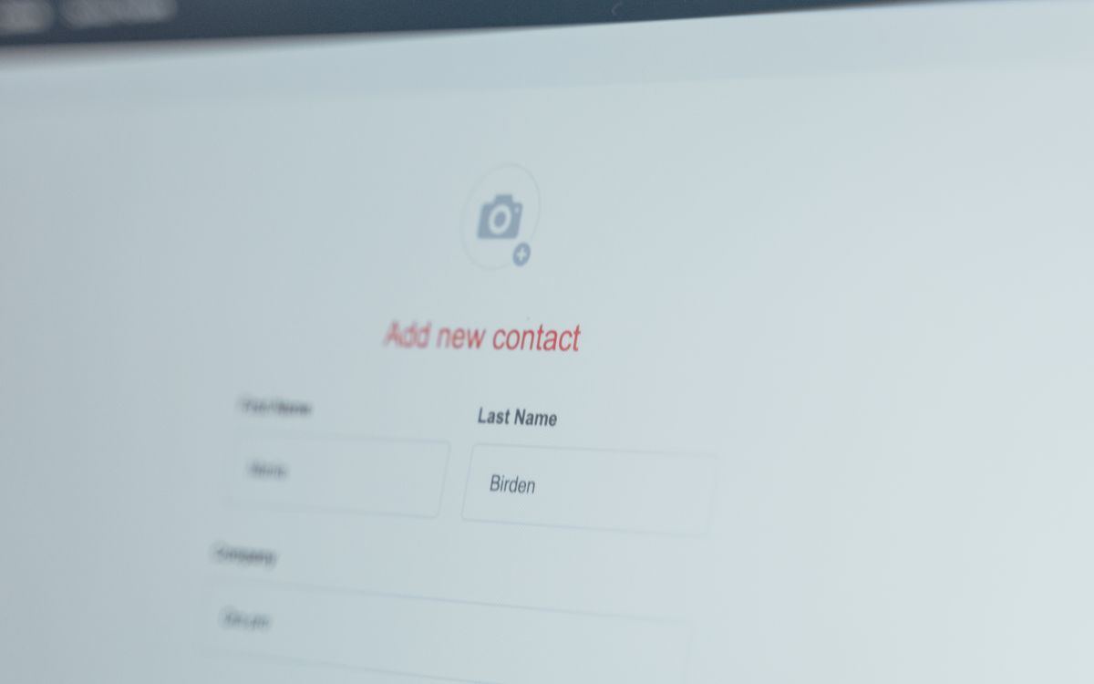 A new-contact intake form open in a web application